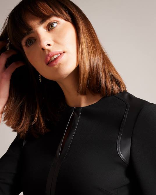 Ted Baker mujer 2ZFP72 ropa vestido de tubo halleid con paneles de piel sintética negro