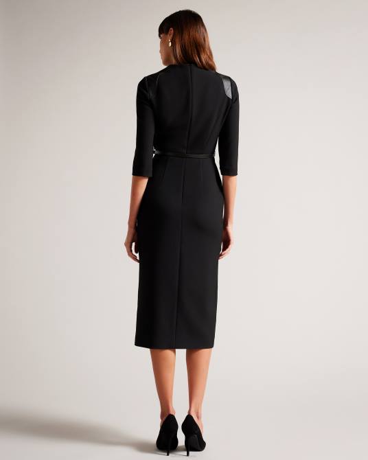 Ted Baker mujer 2ZFP72 ropa vestido de tubo halleid con paneles de piel sintética negro