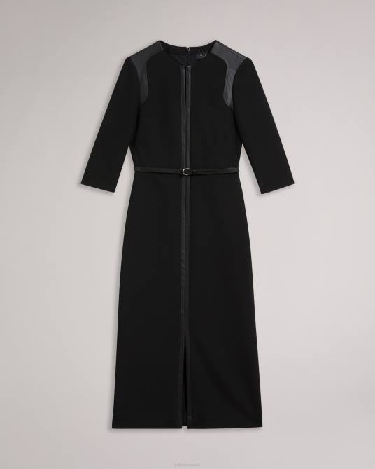 Ted Baker mujer 2ZFP72 ropa vestido de tubo halleid con paneles de piel sintética negro