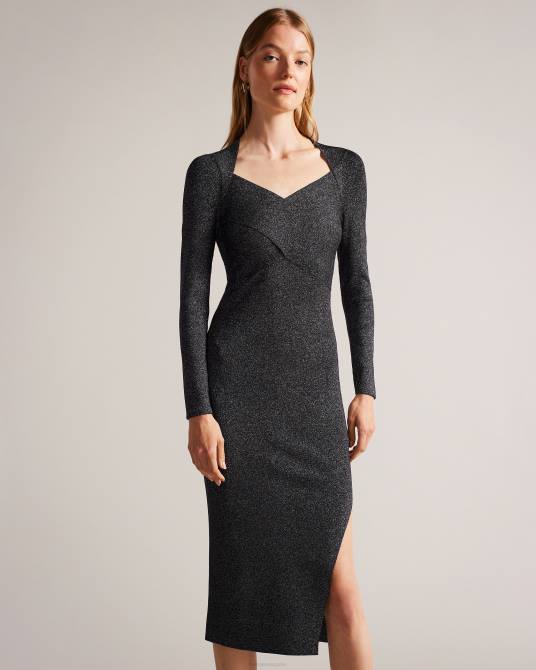 Ted Baker mujer 2ZFP76 ropa vestido tabytha de corte slim y punto cruzado negro