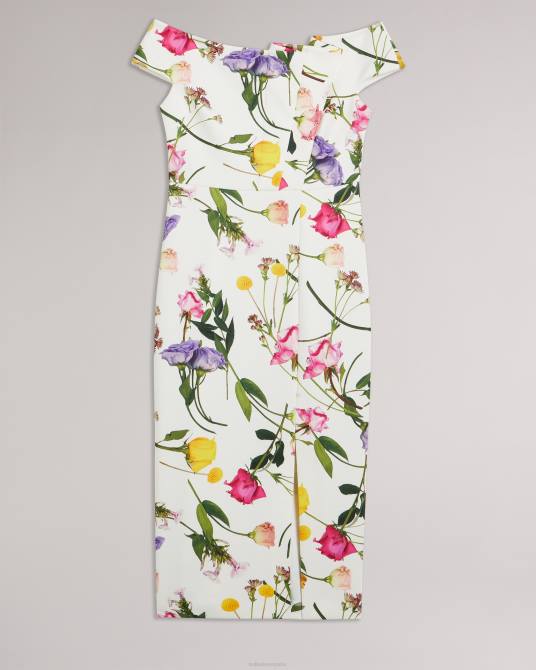Ted Baker mujer 2ZFP171 ropa vestido ajustado con escote Bardot y estampado floral de Loveina blanco