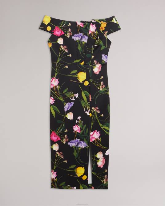 Ted Baker mujer 2ZFP172 ropa vestido ajustado con escote Bardot y estampado floral de Loveina negro