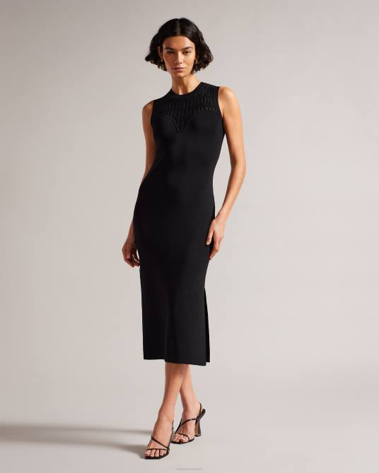 Ted Baker mujer 2ZFP213 ropa vestido ajustado con detalles de punto Polyan negro