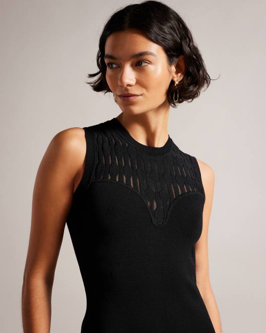 Ted Baker mujer 2ZFP213 ropa vestido ajustado con detalles de punto Polyan negro