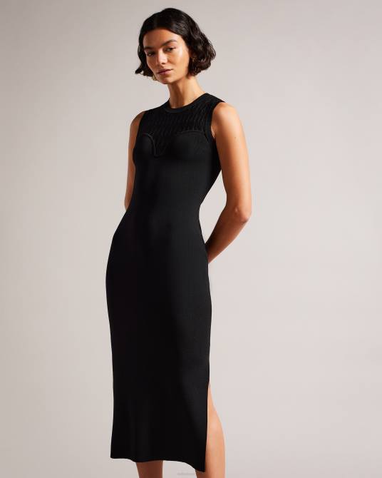 Ted Baker mujer 2ZFP213 ropa vestido ajustado con detalles de punto Polyan negro