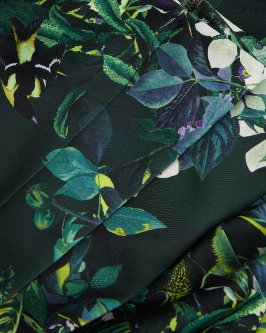 Ted Baker mujer 2ZFP215 ropa vestido ajustado con escote bardot plisado y flores divena verde oscuro