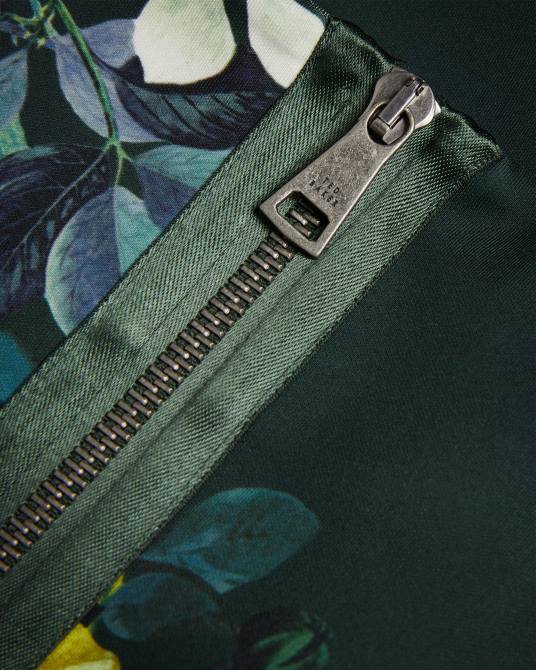 Ted Baker mujer 2ZFP215 ropa vestido ajustado con escote bardot plisado y flores divena verde oscuro