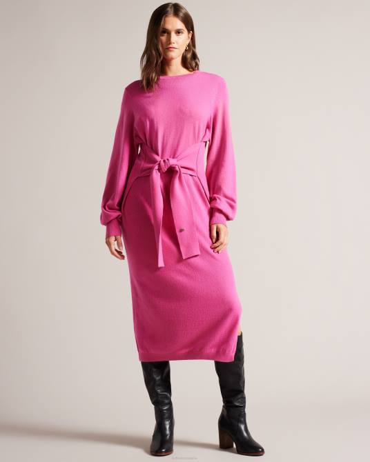 Ted Baker mujer 2ZFP102 ropa vestido midi de punto holgado con lazo en la parte delantera essya Rosa brillante