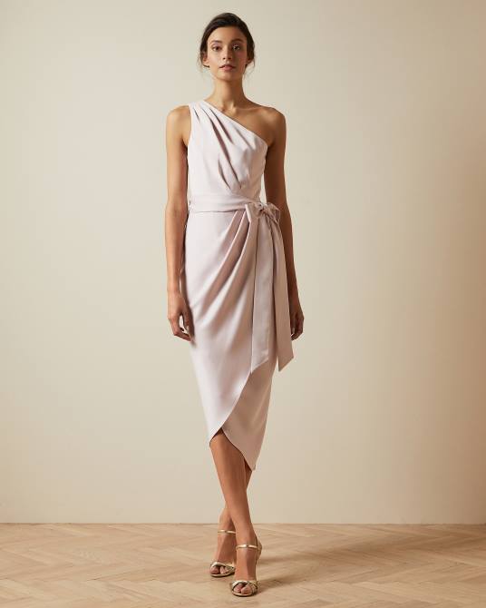 Ted Baker mujer 2ZFP11 ropa vestido midi drapeado con un hombro gabie Rosa claro