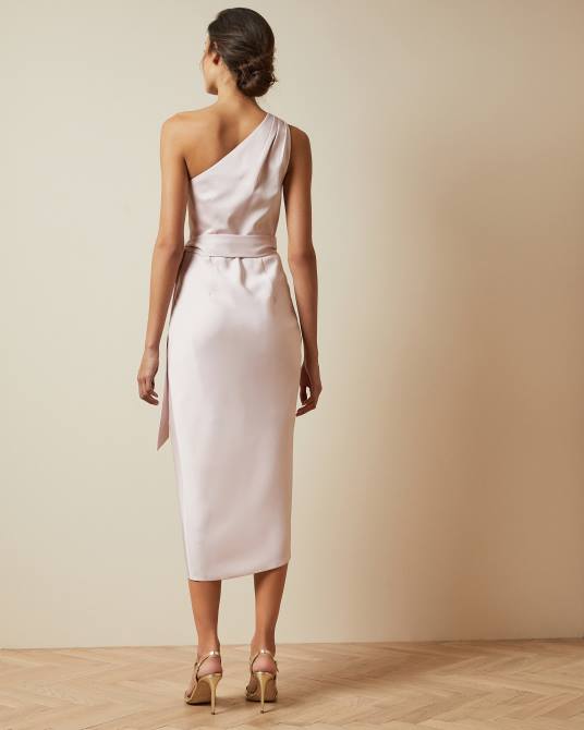Ted Baker mujer 2ZFP11 ropa vestido midi drapeado con un hombro gabie Rosa claro