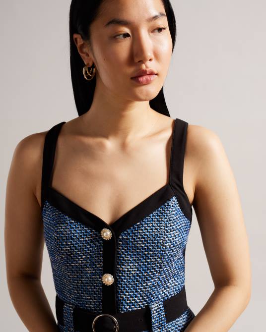 Ted Baker mujer 2ZFP130 ropa vestido midi de bouclé ajustado diniiad azul marino oscuro