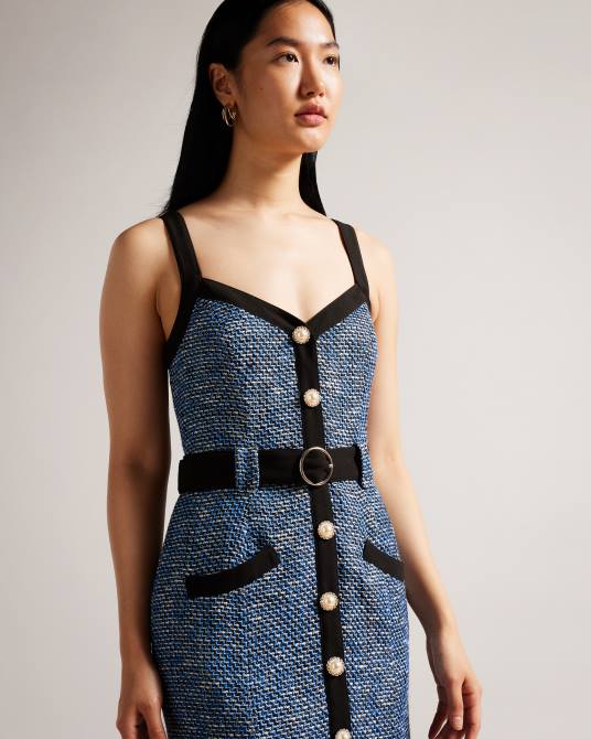 Ted Baker mujer 2ZFP130 ropa vestido midi de bouclé ajustado diniiad azul marino oscuro