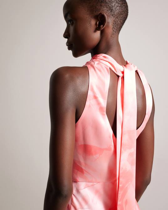 Ted Baker mujer 2ZFP14 ropa vestido midi con corte al bies y cuello vuelto de Foreste coral