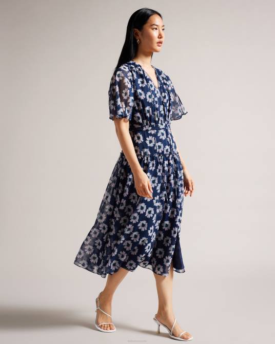 Ted Baker mujer 2ZFP151 ropa vestido midi marllee con estampado floral y capas azul marino oscuro
