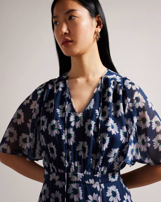 Ted Baker mujer 2ZFP151 ropa vestido midi marllee con estampado floral y capas azul marino oscuro
