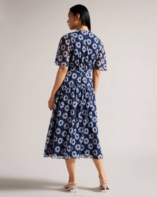 Ted Baker mujer 2ZFP151 ropa vestido midi marllee con estampado floral y capas azul marino oscuro