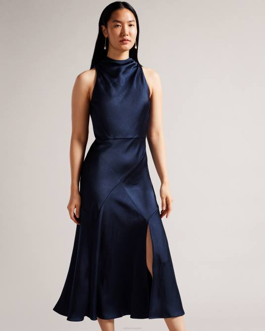 Ted Baker mujer 2ZFP15 ropa lilymay vestido midi con cuello desbocado y corte al bies azul oscuro