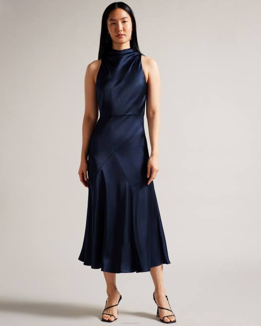 Ted Baker mujer 2ZFP15 ropa lilymay vestido midi con cuello desbocado y corte al bies azul oscuro