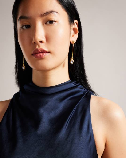 Ted Baker mujer 2ZFP15 ropa lilymay vestido midi con cuello desbocado y corte al bies azul oscuro