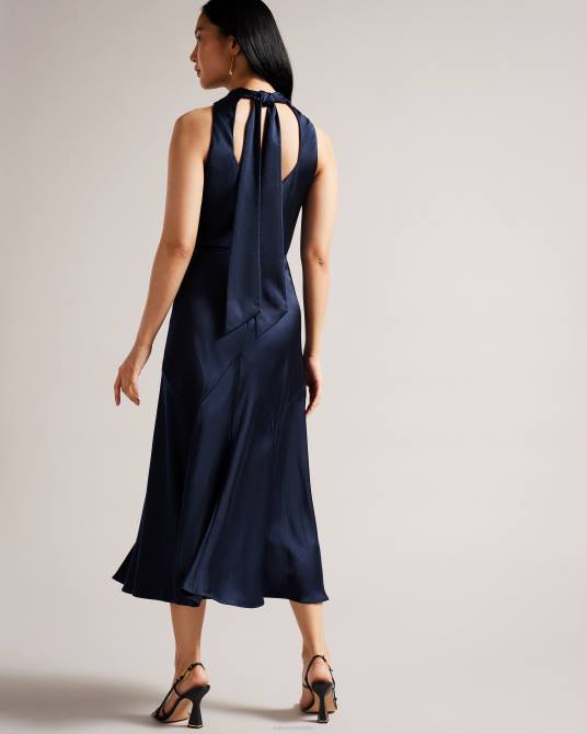 Ted Baker mujer 2ZFP15 ropa lilymay vestido midi con cuello desbocado y corte al bies azul oscuro