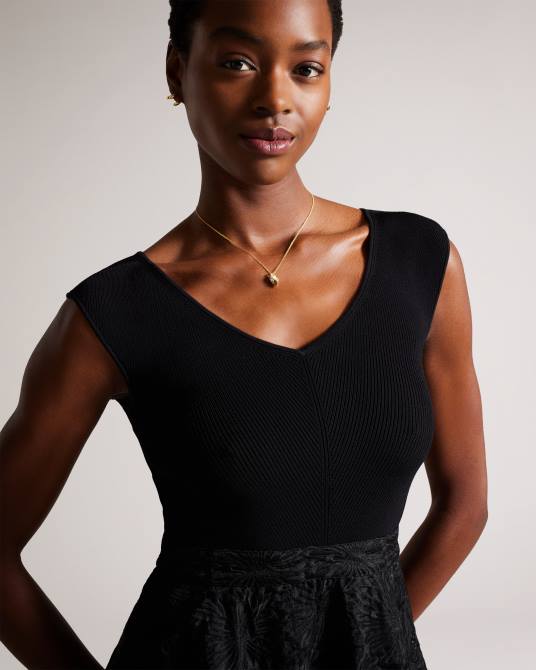 Ted Baker mujer 2ZFP160 ropa vestido midi con corpiño de punto floral annikaa negro