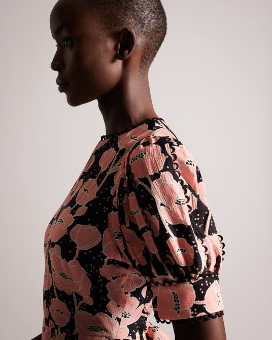 Ted Baker mujer 2ZFP165 ropa vestido de tarde midi con mangas abullonadas astrydd negro