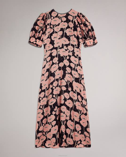 Ted Baker mujer 2ZFP165 ropa vestido de tarde midi con mangas abullonadas astrydd negro