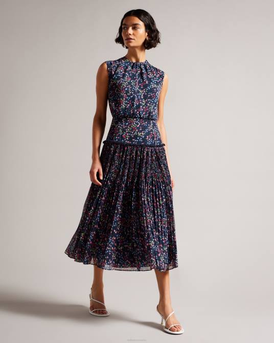 Ted Baker mujer 2ZFP176 ropa vestido midi sin mangas con estampado de corazones corales azul marino oscuro