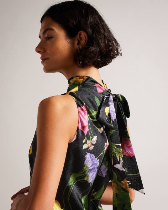 Ted Baker mujer 2ZFP177 ropa vestido lencero midi con cuello desbocado addilin negro