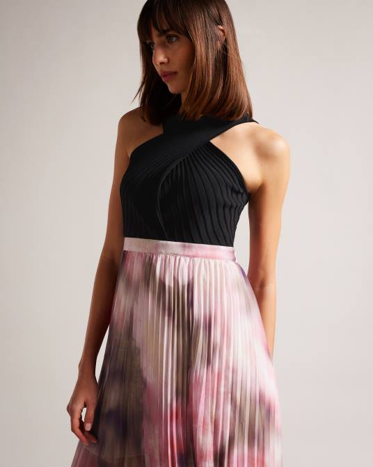 Ted Baker mujer 2ZFP17 ropa Vestido midi con falda plisada de flores de Loulous coral