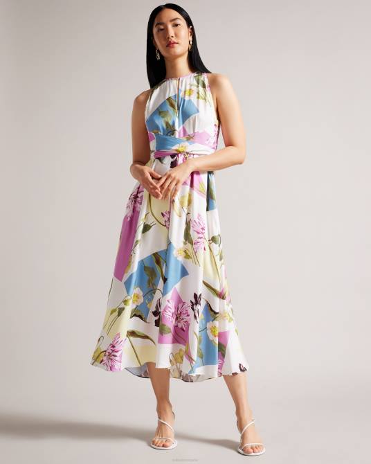 Ted Baker mujer 2ZFP183 ropa vestido midi saanvii floral con cuello halter blanco