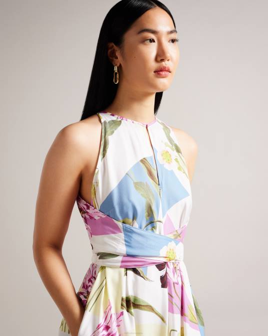 Ted Baker mujer 2ZFP183 ropa vestido midi saanvii floral con cuello halter blanco