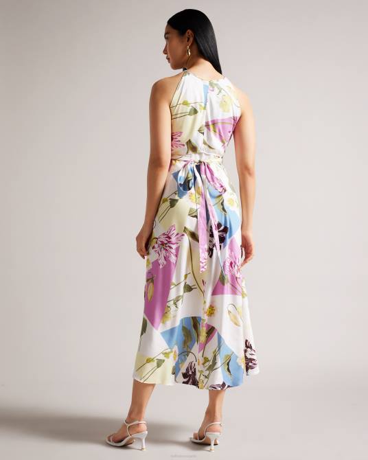 Ted Baker mujer 2ZFP183 ropa vestido midi saanvii floral con cuello halter blanco