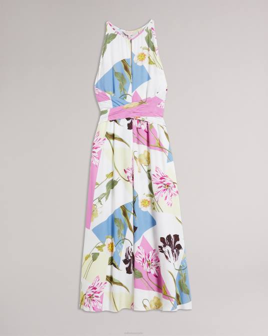 Ted Baker mujer 2ZFP183 ropa vestido midi saanvii floral con cuello halter blanco