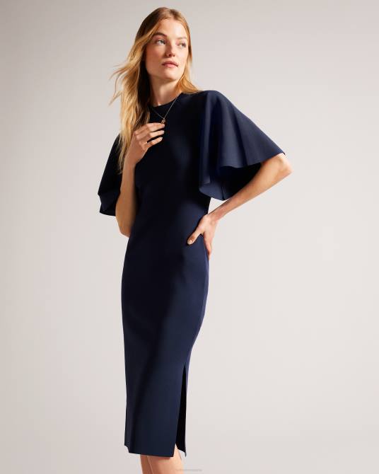 Ted Baker mujer 2ZFP187 ropa vestido midi ajustado de punto con mangas acampanadas lounia azul oscuro