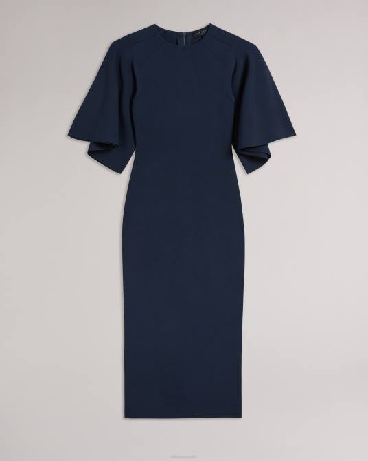 Ted Baker mujer 2ZFP187 ropa vestido midi ajustado de punto con mangas acampanadas lounia azul oscuro