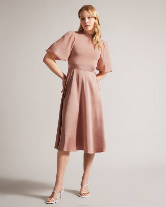 Ted Baker mujer 2ZFP18 ropa vestido midi brontei con corpiño ajustado y mangas abullonadas Rosado oscuro