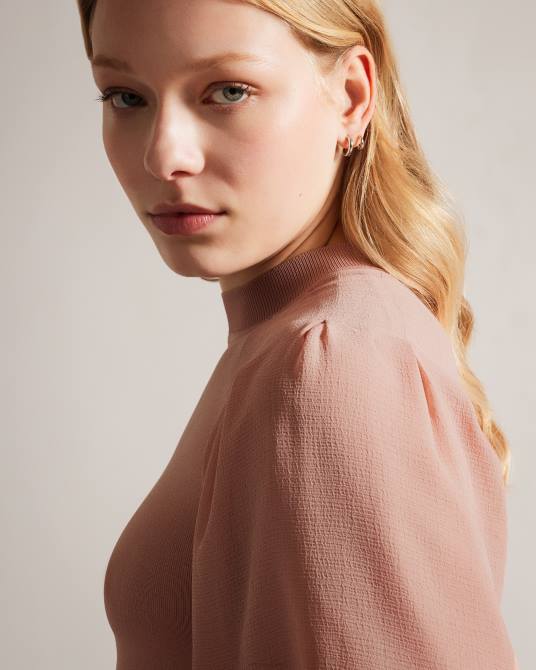 Ted Baker mujer 2ZFP18 ropa vestido midi brontei con corpiño ajustado y mangas abullonadas Rosado oscuro