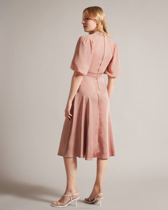 Ted Baker mujer 2ZFP18 ropa vestido midi brontei con corpiño ajustado y mangas abullonadas Rosado oscuro