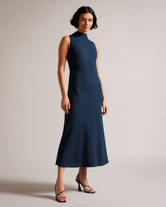 Ted Baker mujer 2ZFP190 ropa vestido lencero midi sin mangas con cuello vuelto eleanar azul oscuro
