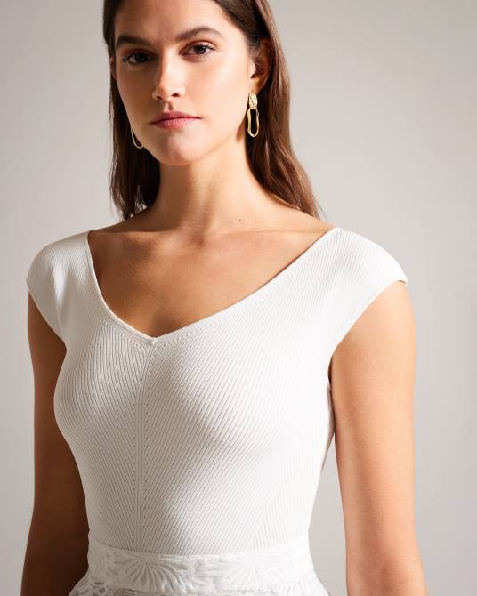 Ted Baker mujer 2ZFP192 ropa vestido midi con corpiño de punto floral annikaa blanco