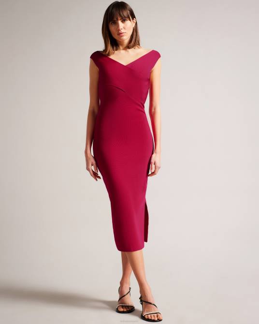 Ted Baker mujer 2ZFP198 ropa midi bodycon de punto cruzado mikella Rosa brillante