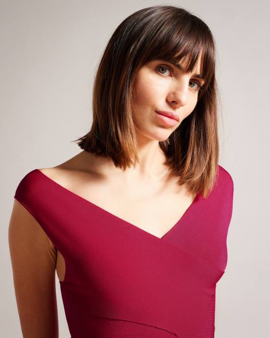 Ted Baker mujer 2ZFP198 ropa midi bodycon de punto cruzado mikella Rosa brillante