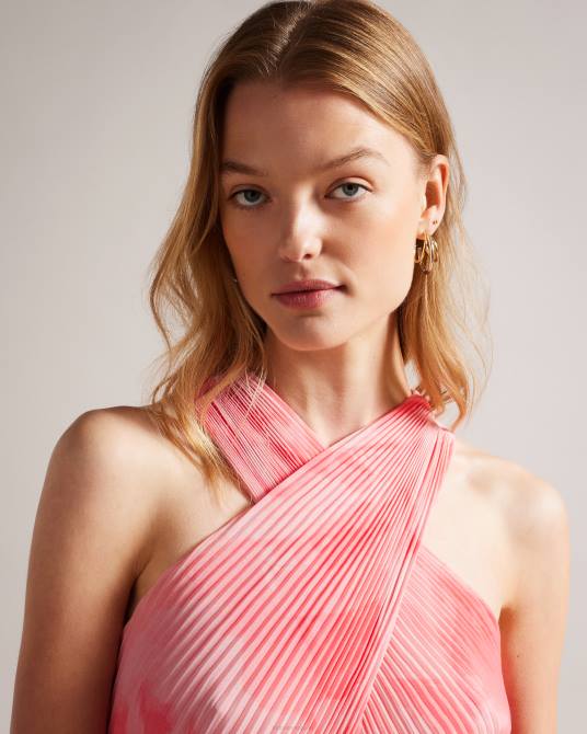 Ted Baker mujer 2ZFP19 ropa vestido midi plisado con parte delantera cruzada mirelia coral