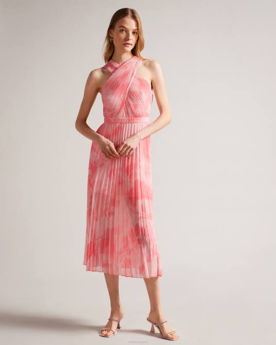 Ted Baker mujer 2ZFP19 ropa vestido midi plisado con parte delantera cruzada mirelia coral