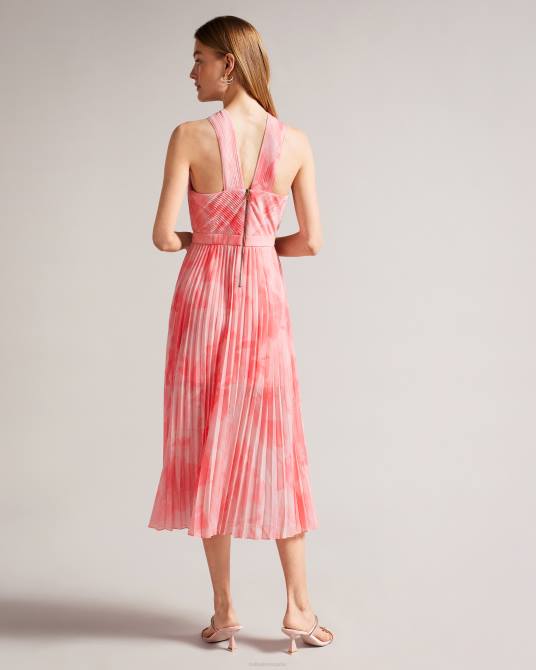 Ted Baker mujer 2ZFP19 ropa vestido midi plisado con parte delantera cruzada mirelia coral