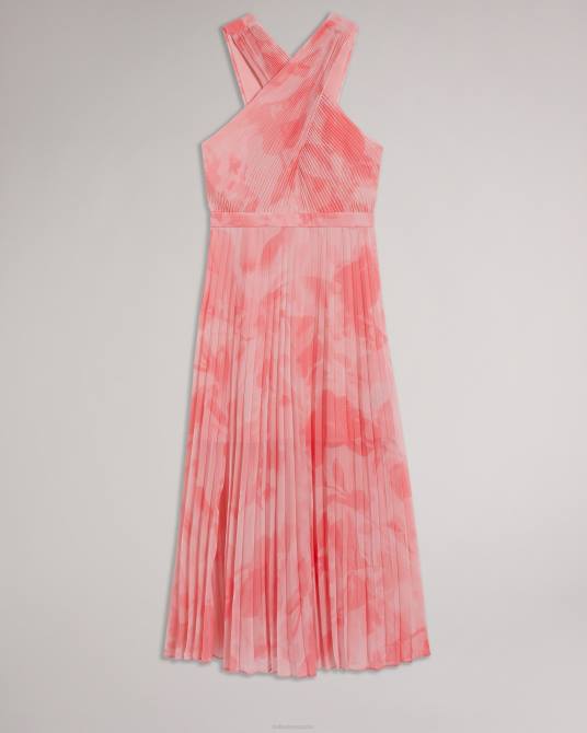 Ted Baker mujer 2ZFP19 ropa vestido midi plisado con parte delantera cruzada mirelia coral