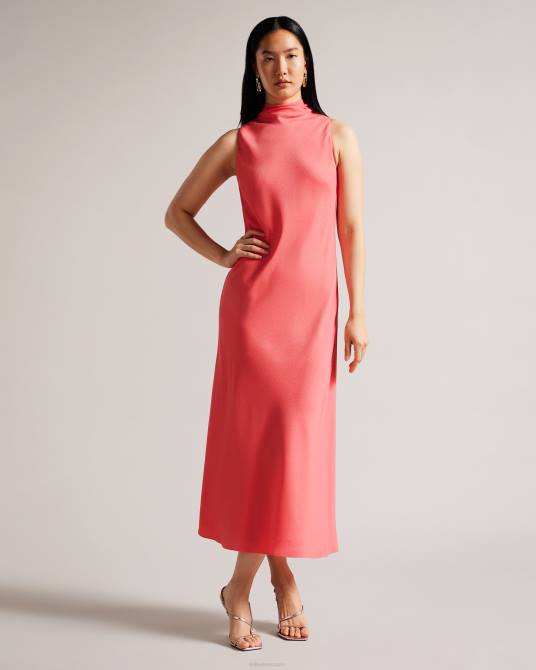Ted Baker mujer 2ZFP203 ropa vestido lencero midi sin mangas con cuello vuelto eleanar coral