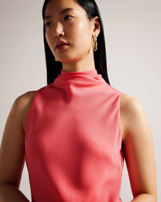 Ted Baker mujer 2ZFP203 ropa vestido lencero midi sin mangas con cuello vuelto eleanar coral