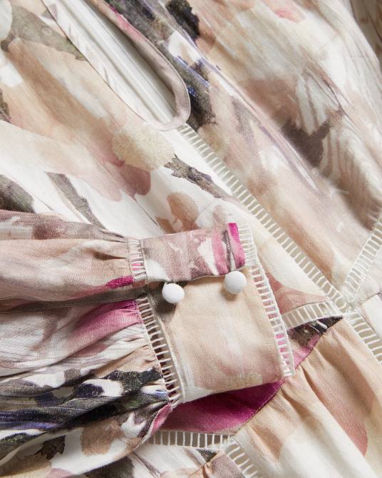 Ted Baker mujer 2ZFP21 ropa vestido midi freisya de encaje floral con aberturas desnudo claro